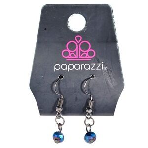 Paparazzi Blue Beaded Drop Earrings Iridescent Oil Spill Aurora Borealis Gift